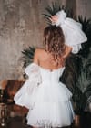 Вечернее платье Короткое платье на  выпускной с красивыми рукавами и юбкой из ткани гофре