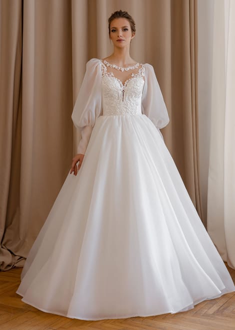 Пышное свадебное платье из восковой органзы с кружевом